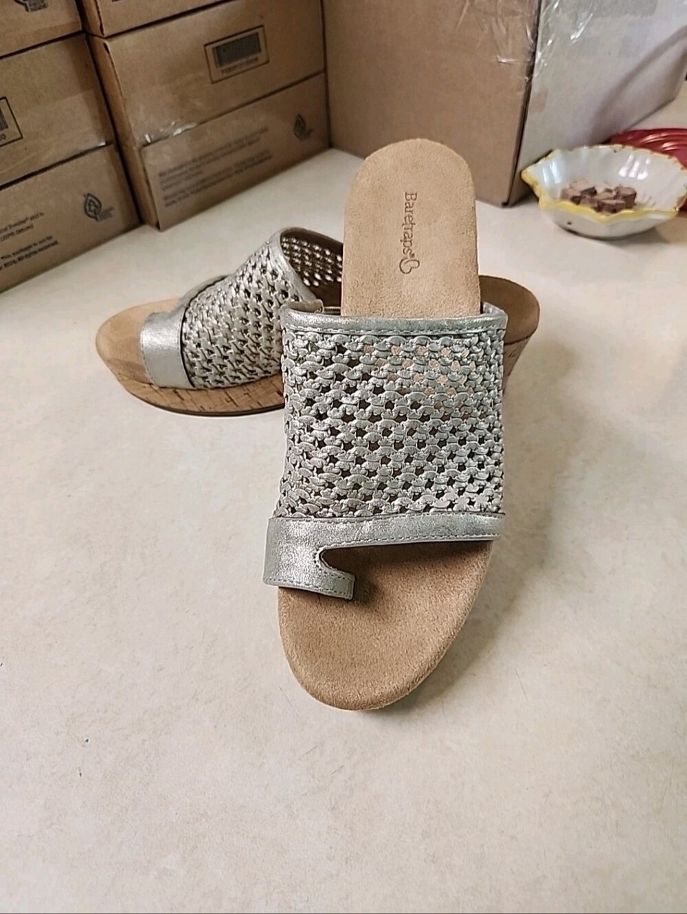 New Baretraps Cork Wedge Sandals Champagne Women's 7.5M